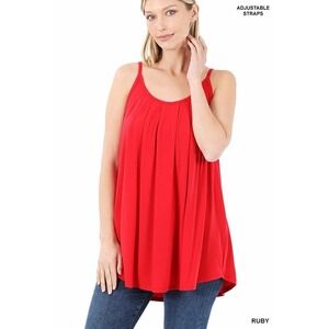 Women's Sleeveless‎ Tank Top Pleated Flowy Tunic Cami Top Ruby Red Size X-Large